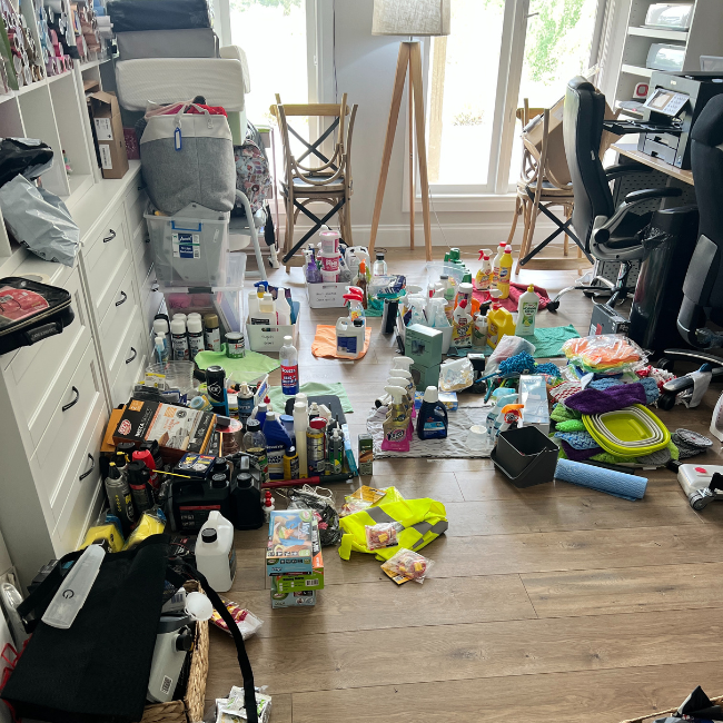 decluttering laundry supplies and products