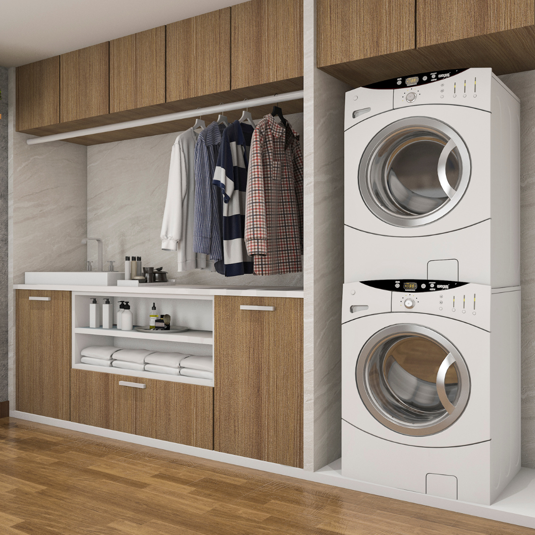 Organised laundry room with sorted baskets — laundry room organisation ideas for busy families