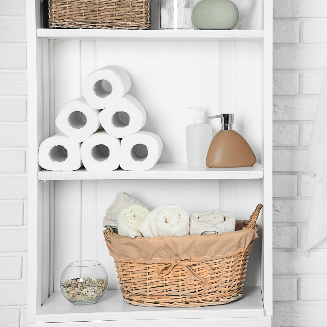 Organised bathroom shelves