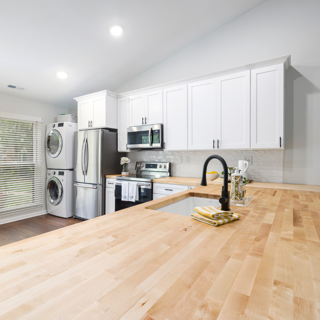 Family kitchen bench with only daily-use appliances visible